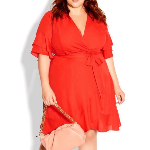 NWT CITY CHIC Isabella Dress - tigerlily orange/red  *NWT* - Picture 4 of 7